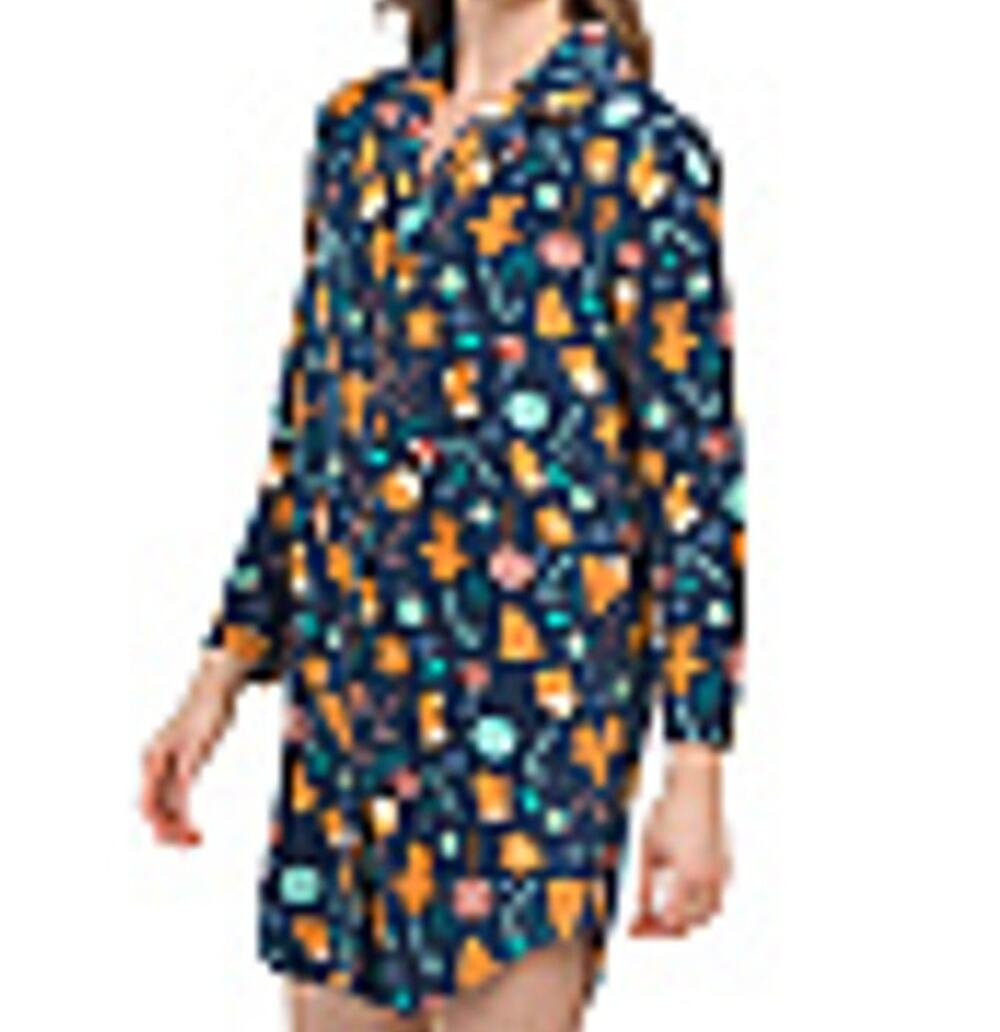 INK + IVY NWT Fleece Holiday Christmas Cookie Button Down Notch Sleep Shirt PJ L